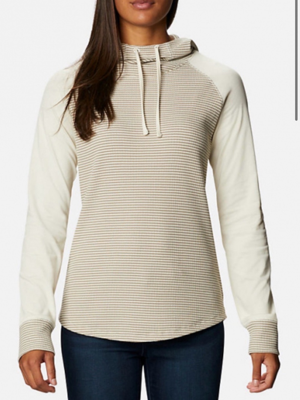 Columbia Women’s Striped Waffle Knit Cowl Hoodie - Cream & Beige